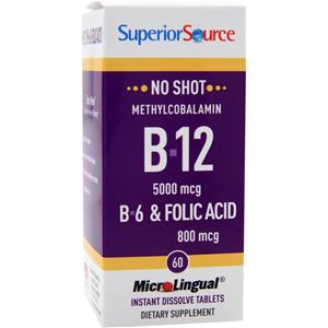Superior Source No Shot Methylcobalamin B12 (5000mcg) + B6 & Folic Acid (800mcg)  60 tabs