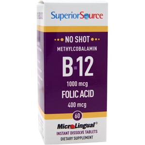 Superior Source No Shot Methylcobalamin B12 (1000mcg) + Folic Acid (400mcg)  60 tabs