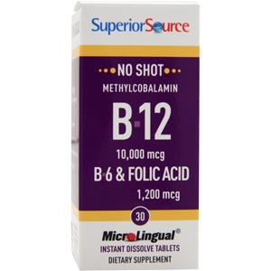 Superior Source No Shot Methylcobalamin B-12 (10,000mcg) + B-6 & Folic Acid (1,200mcg)  30 tabs
