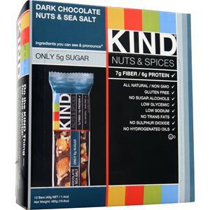 Kind Nuts & Spices Bar Dark Choc, Nuts, Sea Salt 12 bars