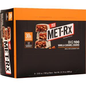 Met-Rx Big 100 Meal Replacement Bar Vanilla Caramel Churro 9 bars