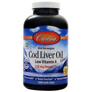 Carlson Cod Liver Oil Gems - Low Vitamin A (1000mg) Natural Lemon 300 sgels