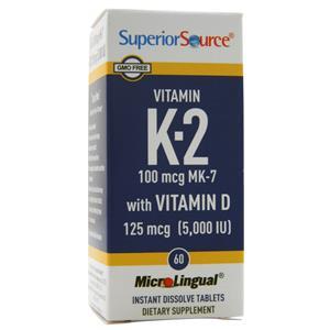 Superior Source Vitamin K-2 (100mcg) MK-7 with Vitamin D (125mcg)  60 tabs