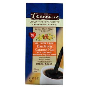 Teeccino Chicory Herbal Coffee (Gluten Free) Dandelion Caramel Nut - Medium Roast 10 oz